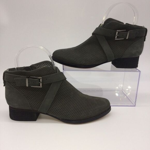 Vince Camuto Women's Dark Gray Laser Cut Perforated Suede Booties - Picture 1 of 13